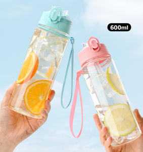 Botella de Agua de Plástico Transparente de 600 ml con Logotipo Personalizado, Venta al por Mayor, con Pajita y Cuerda, Portátil para Viajes al Aire Libre - Product Image 2