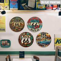 Juego de Letreros Metálicos Redondos Retro de Carretera, Decoración de Pared con Autos Clásicos para Cuarto de Hombre o Garaje