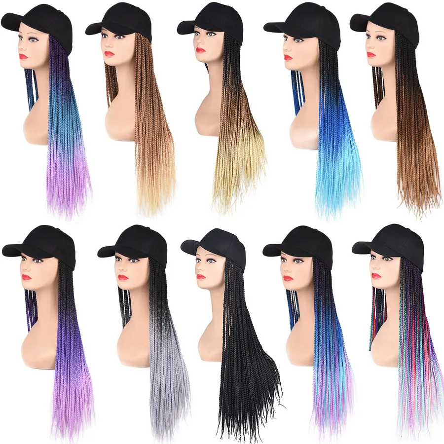 BIG SALE Synthetic Long Hand Braid Hair Baseball Cap Wigs 24 Inch Gradient Color Braid Twist Hair Women Wig Hats Hair Extensions