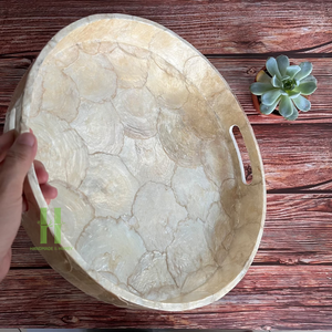 Luxury Mother of Pearl Tray Boho <b>Round</b> Serving Tray Beautiful Mother of Pearl Inlaid Trays From Vietnam Factory HNH Craft - Product Image 3