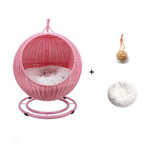 <b>Round</b> Pet Bed Basket with PP Material Cradle Rocking Nest Interior <b>Cushion</b> Mat Hammock for Cats Puppies Hanging Ball Design - Product Image 2