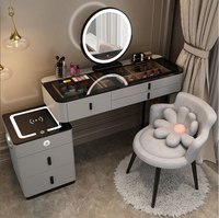 Table de Maquillage Princesse Multifonctionnelle en Bois Massif et Fer Forgé avec Recharge Sans Fil et Éclairage LED pour Chambre à Coucher – Vente en Gros