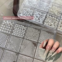 12 Grid Aksesoris Seni Kuku Mutiara Putih Bersih Bentuk Setengah Lingkaran Datar, Hiasan Kuku Grosir, Rhinestone Kuku