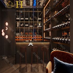 Hochwertiger, Maßgefertigter Humidor-Schrank für Zigarren, Wandmontiert, im Design einer Zigarrenlounge mit Wein-Vitrine aus Holz - Product Image 3