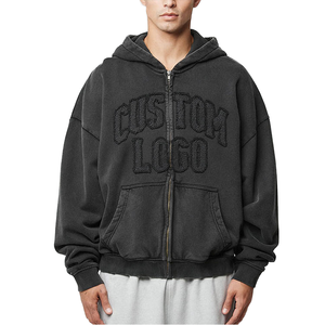 Sweat à capuche zippé personnalisable pour homme avec broderie 3D, haute qualité, respirant, 100 % coton, décontracté, vêtement d'extérieur pour homme pour l'hiver - Product Image 1