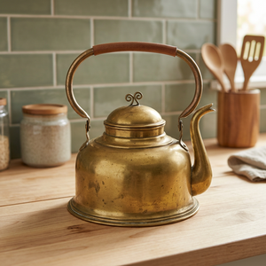 Tetera de latón vintage con tapa y asa metálica - Product Image 3