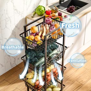 Estante de almacenamiento de frutas y verduras rodante de 4 niveles de nuevo estilo de tendencia Simple, organizador de cocina de alambre de Metal, soportes de almacenamiento de ruedas - Product Image 4