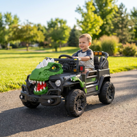 Voiture électrique pour enfants 12V, UTV à design dinosaure, 4x4 tout-terrain avec télécommande, voiture électrique à conduire