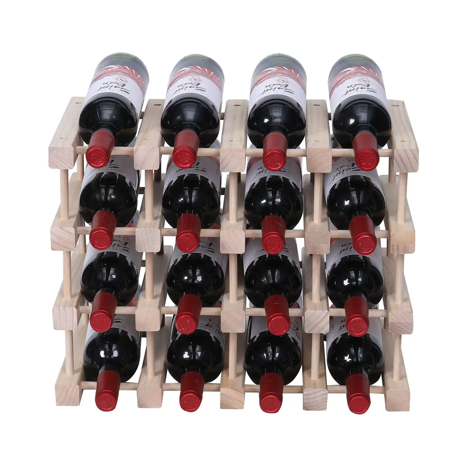 FDHUIJIA şarap rafı küçük tezgah dolabı istiflenebilir depolama ahşap bağlantısız kat şarap tutucu (20 şişe)