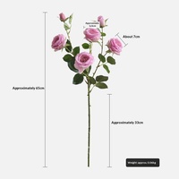 Bouquet de 6 roses artificielles roses - 65 cm - Fleurs artificielles enveloppées pour la décoration moderne du salon et les arrangements de mariage