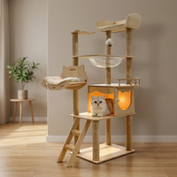 Arbre à chat moderne et classique de luxe en bois écologique, tour griffoir de 140 cm de haut, centre d'activités multi-niveaux pour animaux de compagnie, grand format en carton