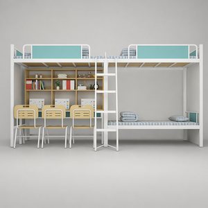 Lit superposé moderne <span class=keywords><strong>3</strong></span> <span class=keywords><strong>places</strong></span> en métal pour dortoir, vente en gros d'usine, couleur personnalisée OEM, avec bureau, étagère et barrière de sécurité pour chambre à coucher - Product Image 4