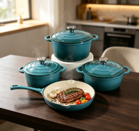 Ensemble de 4 ustensiles de cuisson en fonte émaillée, casseroles, poêles, sets de cuisine LFGB/FDA, compatibles induction et four