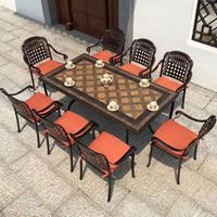 Table d'extérieur Chaise Cour Villa en plein air Cour Imperméable Terrasse Fonte d'aluminium Carreau de céramique Longue Chaise de bureau Combinaison