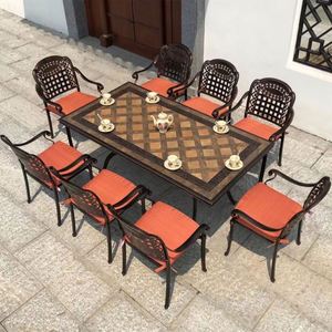 Silla de mesa para exteriores Patio Villa al aire libre Patio <span class=keywords><strong>Terraza</strong></span> impermeable Aluminio fundido Azulejo de cerámica Combinación de silla de escritorio larga - Product Image 3