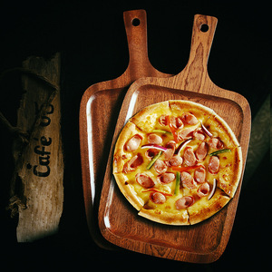 Ensemble de plateaux de service en bois haut de gamme, rectangulaires et ronds, à fentes, pour steak, pizza, dessert, pain, sushi, présentoir, hôtel, café, thé - Product Image 2