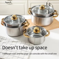 Ensemble de 10 casseroles de cuisine en acier inoxydable avec poignées, 16/18/20/22/24 cm, compatibles induction, collection de casseroles en verre
