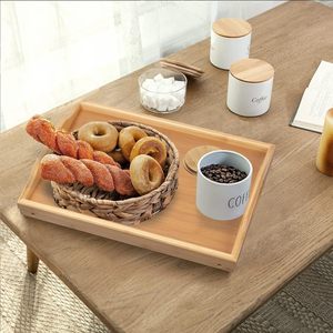 <span class=keywords><strong>Plateau</strong></span> pliant en bois d'acacia pour assiette à dîner avec <span class=keywords><strong>pieds</strong></span> Table à thé en bois de bambou pour cuisine et salon Support à fruits <span class=keywords><strong>Plateau</strong></span> de lit - Product Image 6