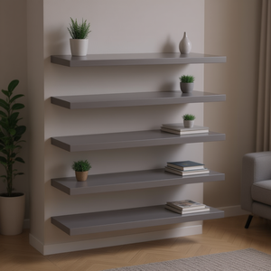 Mensole Galleggianti Moderne in Legno Ingegnerizzato Grigio 15.7x7.9x0.6 Unità di Stoccaggio a Parete 4 Pezzi Design Minimalista - Product Image 2