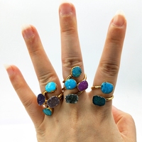 Bague en pierre véritable, anneau redimensionnable, Double druse, plaqué or, turquoises naturelles, vente en gros, cadeaux pour femmes, haute qualité, offre spéciale