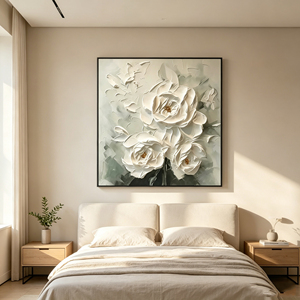 Ivory Blossom Relief Artwork Textured Handmade <b>Canvas</b> Wall Art <b>for</b> Living Room Bedroom Interior Decoration Custom Design - Product Image 1
