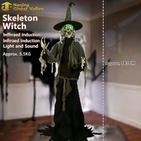 BUKE Décoration Animée Animatronique à Induction Électrique Mécanique Grande Sorcière Balançante Lumineuse Fantôme Squelette Ornement d'Halloween