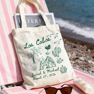 Sacs fourre-tout personnalisés en toile élégante pour cadeaux de mariage, sacs en coton imprimés pour invités de fête et célébrations, avec motif personnalisé - Product Image 1
