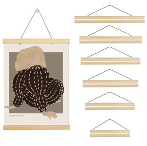 Aimant en bois affiche cintre cadre pin bois Rails magnétiques cadre suspendu avec corde pour Photo photo impression carte - Product Image 1
