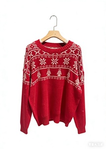 Suéter de Cuello Redondo con Diseño de Copos de Nieve Rojos para Mujer, OEM/ODM - Product Image 2