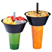 Gobelet jetable transparent 2-en-1 en plastique PP personnalisé de 500 ml et 700 ml avec support à collation, idéal pour les plats à emporter et les fêtes
