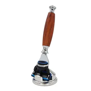 Wholesale 45 mm razor blade-Men's Gift 5 Blade Men Shaving Razors Stand Set Wooden transfer Handle Safety Safety Razors