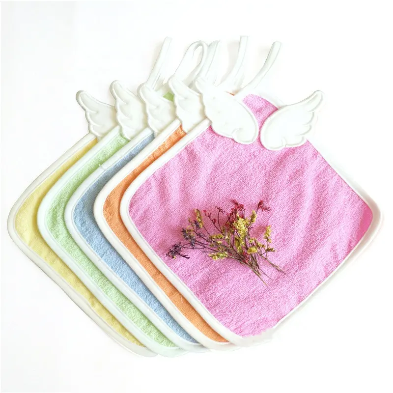 Toalla de algodón puro para niños, toalla pequeña con diseño de alas de Ángel, 25x25, venta al por mayor