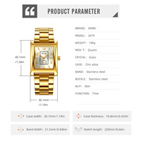 Nuevo Reloj Skmei 2679 Dorado de Cuarzo para Hombre, Resistente al Agua 3ATM, Reloj de Pulsera Analógico Rectangular