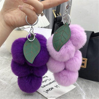 Joli raisin pompons porte-clés sac décoration moelleux Rex lapin fourrure pompons porte-clés voiture porte-clés pendentif accessoires breloques