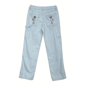 Pantalon décontracté coupe droite taille mi-haute, style vintage délavé, avec plusieurs poches cargo, coupe-vent, lavable, en polycoton - Product Image 4