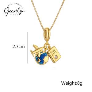 रचनात्मक कॉपर गोल्ड प्लेटेड ब्लू अर्थ हवाई जहाज कैमरा जिरकॉन पेंडेंट नेकलेस हार ट्रेंडी लिंक चेन यात्रा फैशन वर्षगांठ - Product Image 3