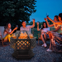 Brasero hexagonal en acier pour bois, avec couvercle en maille ignifuge, revêtement poudré, portable pour patio, jardin, camping