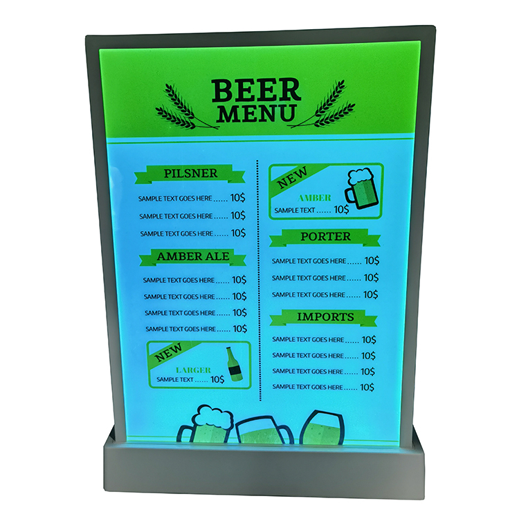 Hot Selling A4 Size LED Menu Holder Display Acrylic Countertop Display Stand With 7 Colors — view 3