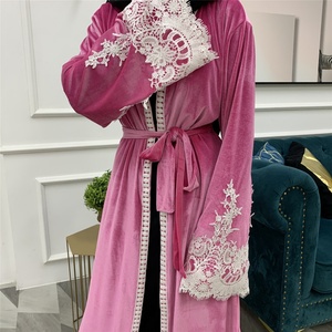1847# Velvet Winter Design Muslim Kimono Abaya Cardigan Women Open Abayas Black Velvet Hijab Dress Dubai Size - Product Image 5