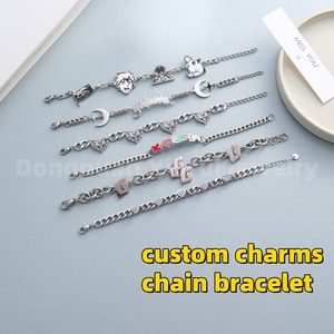 Personalized <b>Name</b> Customize Vintage Gold Enamel Stainless Steel Unisex Cuban <b>Chain</b> Cartoon Letter Logo Charms Fashion Bracelets - Product Image 3