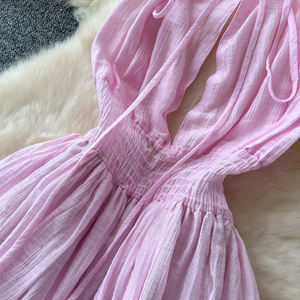 Vestido de Verano Estilo Coqueta Francesa para Mujer, Vestido Halter con Cordones, Falda con Volantes en Capas y Cintura de Corsé - Product Image 3