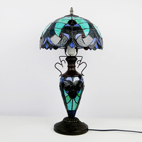 Lampe de table LongHuiJing 12 pouces avec abat-jour en verre teinté victorien, base en alliage de zinc, E26 E27, 110-220V, lampe de lecture vintage antique