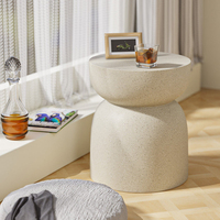 Wabi Sabi Zement-Beistelltisch Rund, Sofa-Möbelset, Akzent-Beistelltisch für Draußen, Nordischer Luxus Moderner Couchtisch für Wohnzimmer