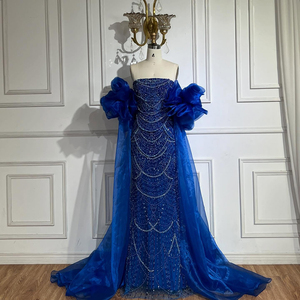 Long Blue Puffy Prom Dresses