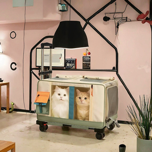 أنيقة كبيرة الحيوانات الأليفة السفر الناقل نمط الحيوان دائم شبكة القماش سستة إغلاق مربع الشكل مصنع منفصلة الكلب القط عربة - Product Image 6
