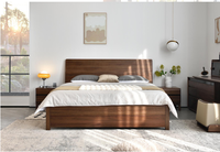 Lit en bois massif de noyer nordique minimaliste moderne, lit double pour chambre à coucher