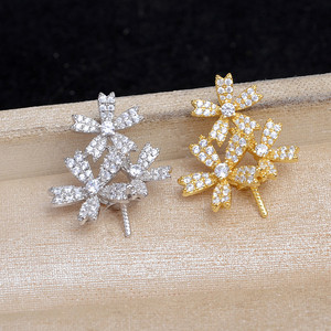 Pendentif flocon de neige à trois fleurs en argent 925, accessoire de bricolage, JG5856, base semi-finie plaquée or pour bijoux en perles - Product Image 2