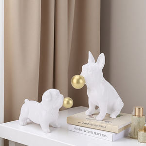 रेडीको नवीनता सफेद और सोने के सिरेमिक बुलडॉग के साथ शेल्फ डेस्क और अद्वितीय पालतू उपहार के लिए बॉल आधुनिक घर सजावट के साथ - Product Image 1