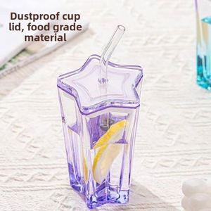 Gobelet en verre dégradé en forme d'étoile de 300 ml avec couvercle et paille – Tasse à café réutilisable colorée pour boissons froides – Gobelet d'eau portable - Product Image 3