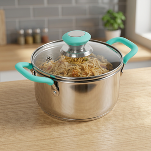 Stainless Steel Casserole <b>Pot</b> With Glass <b>Lid</b> And Silicone Handles Round Durable For Gas And Induction Cookers Dishwasher Safe - Product Image 1
